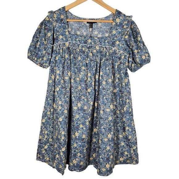 ASOS QED London Cotton Poplin Puff Sleeve Prarie Dress Blue Floral Women 8 NWT - Picture 13 of 14